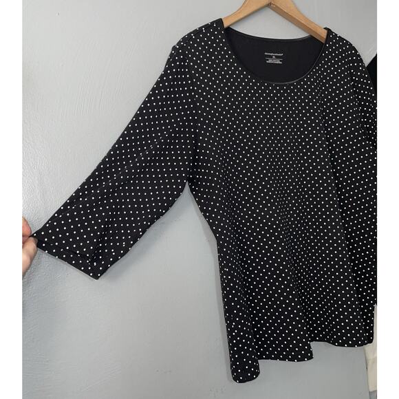 Black White Polka Dot Tee Top Womens Size XL Knit Classic Basic Cotton Preppy - Picture 2 of 10